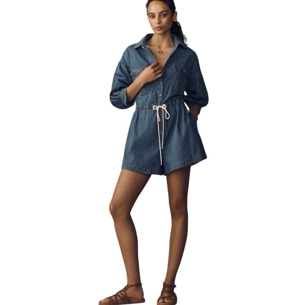 NWT Anthropologie Pilcro Denim Drawstring Romper Coverall Size M